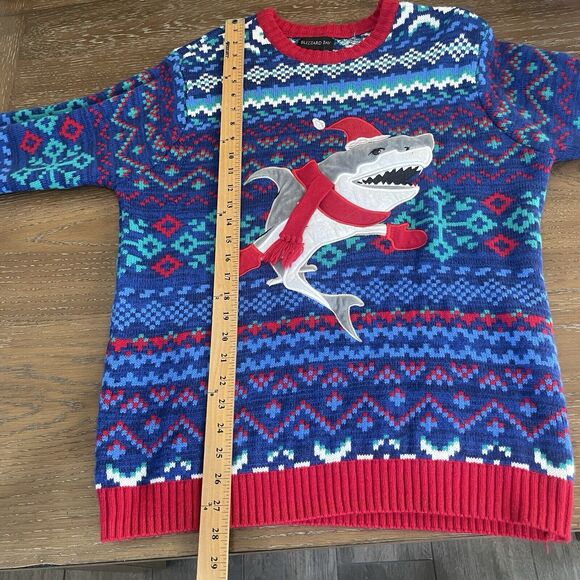 Blizzard Bay Christmas Sweater Mens Large Fair Isle Shark Ugly Sweater Party - Picture 10 of 11